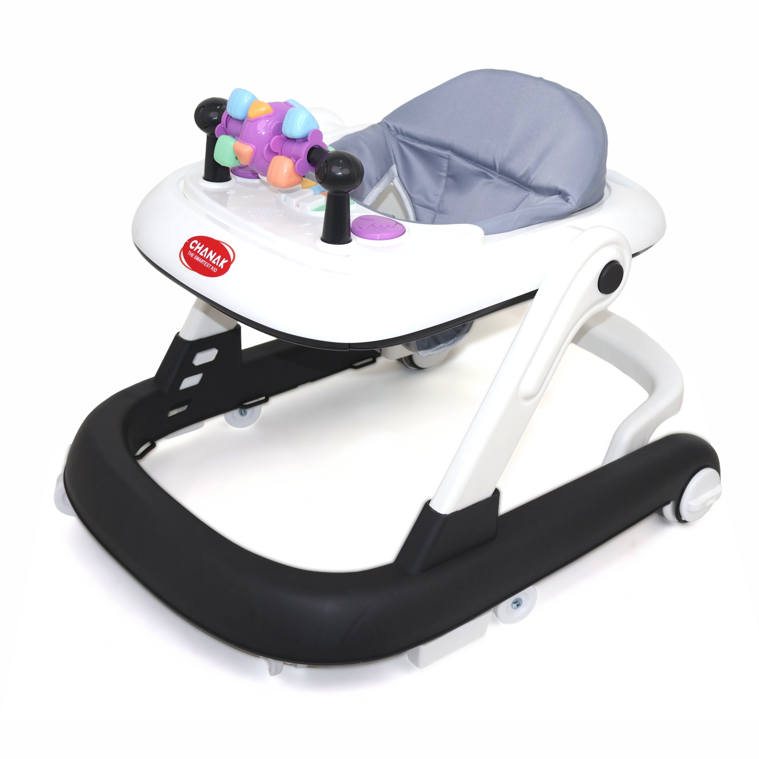 Chanak Baby Walker, Adjustable Height Push Walker for Babies 6-18 Months, Walker for Kids with Music for Baby Boys & Girls Foldable Learning Walker with Detachable Activity Tray & Food Tray(Gray)