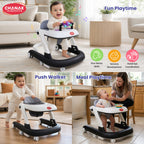 Chanak Baby Walker, Adjustable Height Push Walker for Babies 6-18 Months, Walker for Kids with Music for Baby Boys & Girls Foldable Learning Walker with Detachable Activity Tray & Food Tray(Gray)