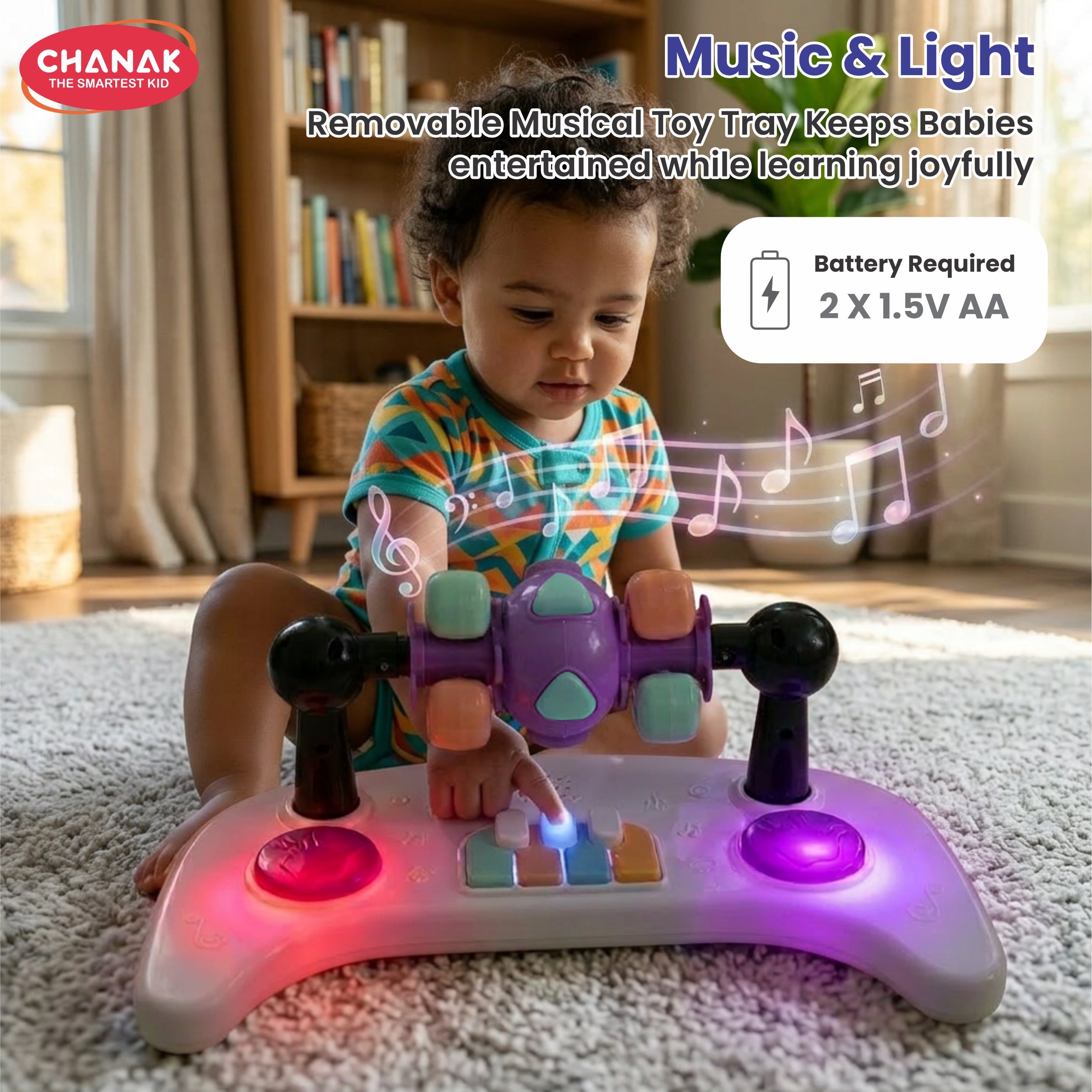 Chanak Baby Walker, Adjustable Height Push Walker for Babies 6-18 Months, Walker for Kids with Music for Baby Boys & Girls Foldable Learning Walker with Detachable Activity Tray & Food Tray(Gray)