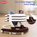 Chanak Baby Walker for 6-18 Months | Adjustable Height Foldable Push Walker with Music & Detachable Activity Tray – BIS Approved (Brown)