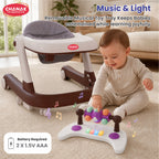 Chanak Baby Walker for 6-18 Months | Adjustable Height Foldable Push Walker with Music & Detachable Activity Tray – BIS Approved (Brown)