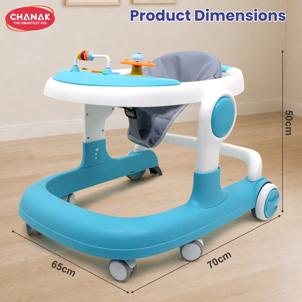 Chanak Baby Walker, Adjustable Height Push Walker for Babies 6-18 Months, Walker for Kids with Music for Baby Boys & Girls Foldable Learning Walker with Detachable Food Tray