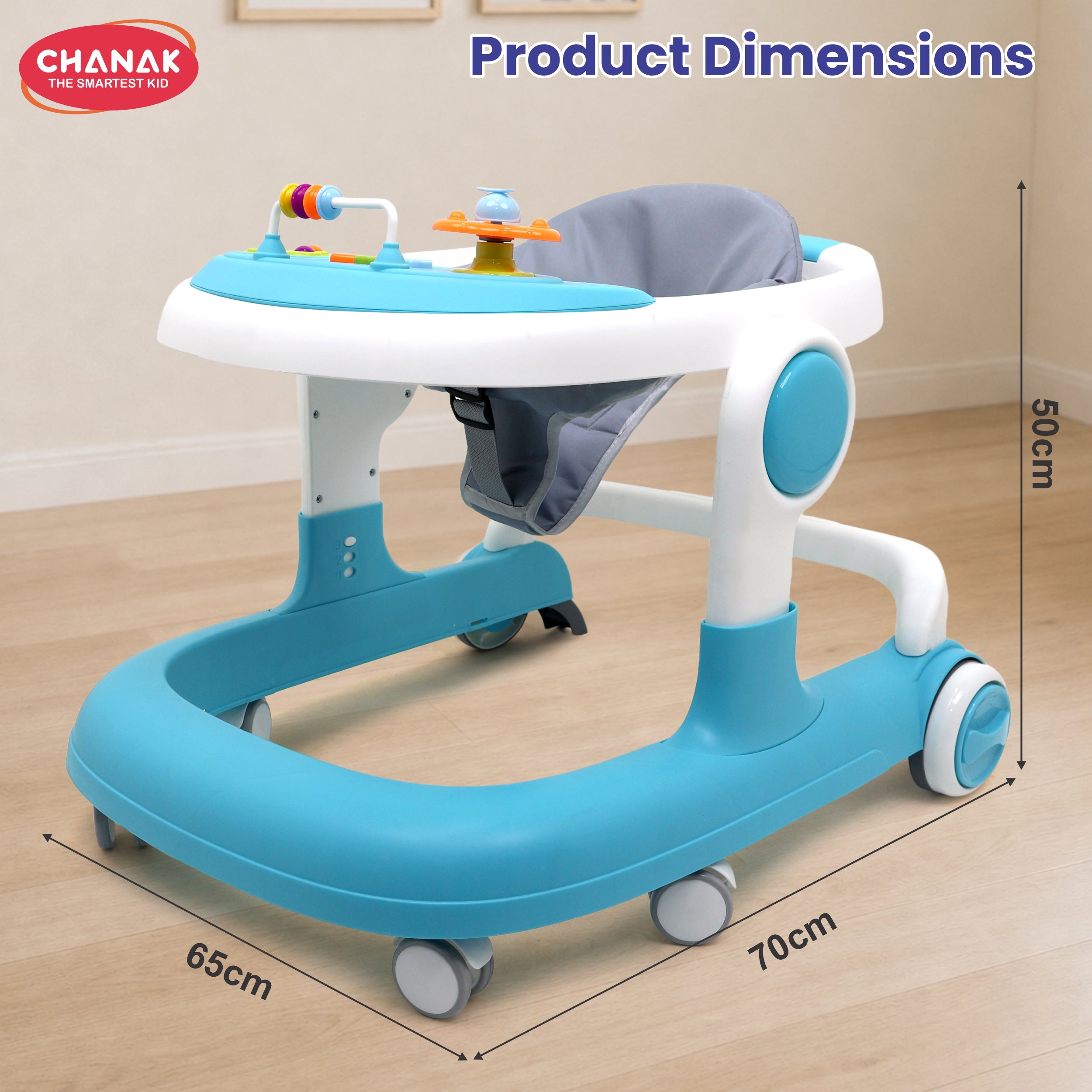 Chanak Baby Walker, Adjustable Height Push Walker for Babies 6-18 Months, Walker for Kids with Music for Baby Boys & Girls Foldable Learning Walker with Detachable Food Tray