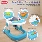 Chanak Baby Walker, Adjustable Height Push Walker for Babies 6-18 Months, Walker for Kids with Music for Baby Boys & Girls Foldable Learning Walker with Detachable Food Tray