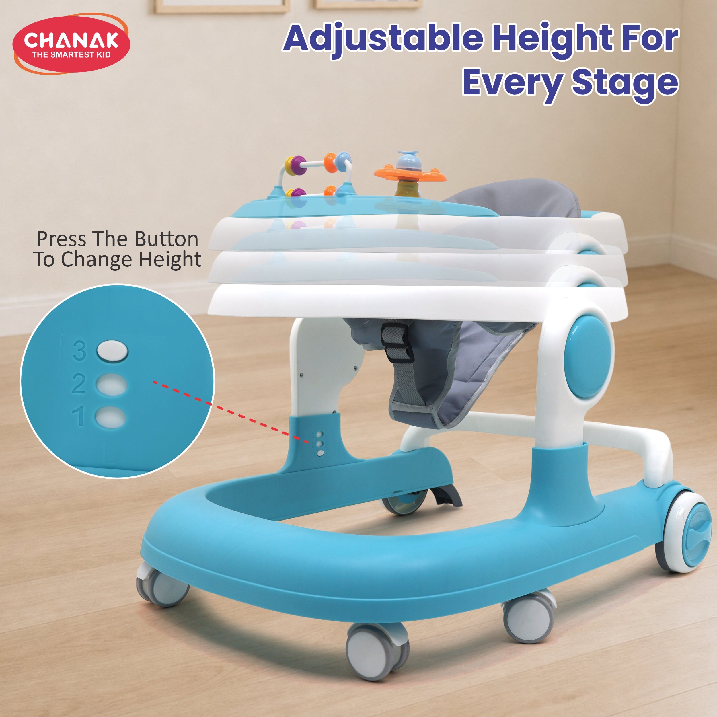 Chanak Baby Walker, Adjustable Height Push Walker for Babies 6-18 Months, Walker for Kids with Music for Baby Boys & Girls Foldable Learning Walker with Detachable Food Tray