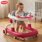 Chanak Baby Walker for 6-18 Months | Adjustable Height Foldable Push Walker with Music & Detachable Food Tray – BIS Approved (Pink)