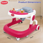Chanak Baby Walker for 6-18 Months | Adjustable Height Foldable Push Walker with Music & Detachable Food Tray – BIS Approved (Pink)