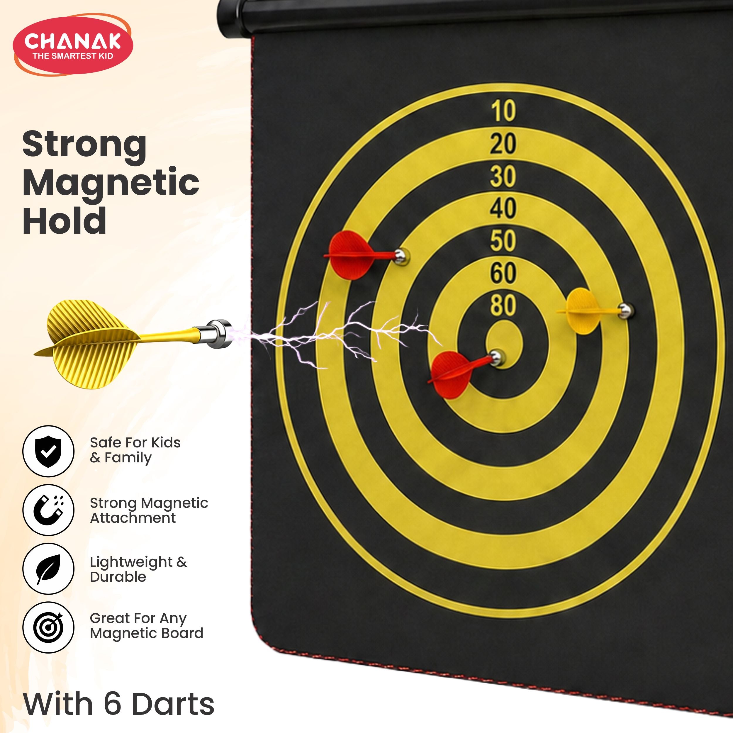 Chanak Magnetic Dart Board for Kids 5+ Years | Dual Sided Foldable 14 Inch Mat with 6 Blunt-Tip Darts – BIS Approved