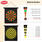 Chanak Magnetic Dart Board for Kids 5+ Years | Dual Sided Foldable 14 Inch Mat with 6 Blunt-Tip Darts – BIS Approved