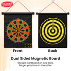 Chanak Magnetic Dart Board for Kids 5+ Years | Dual Sided Foldable 14 Inch Mat with 6 Blunt-Tip Darts – BIS Approved