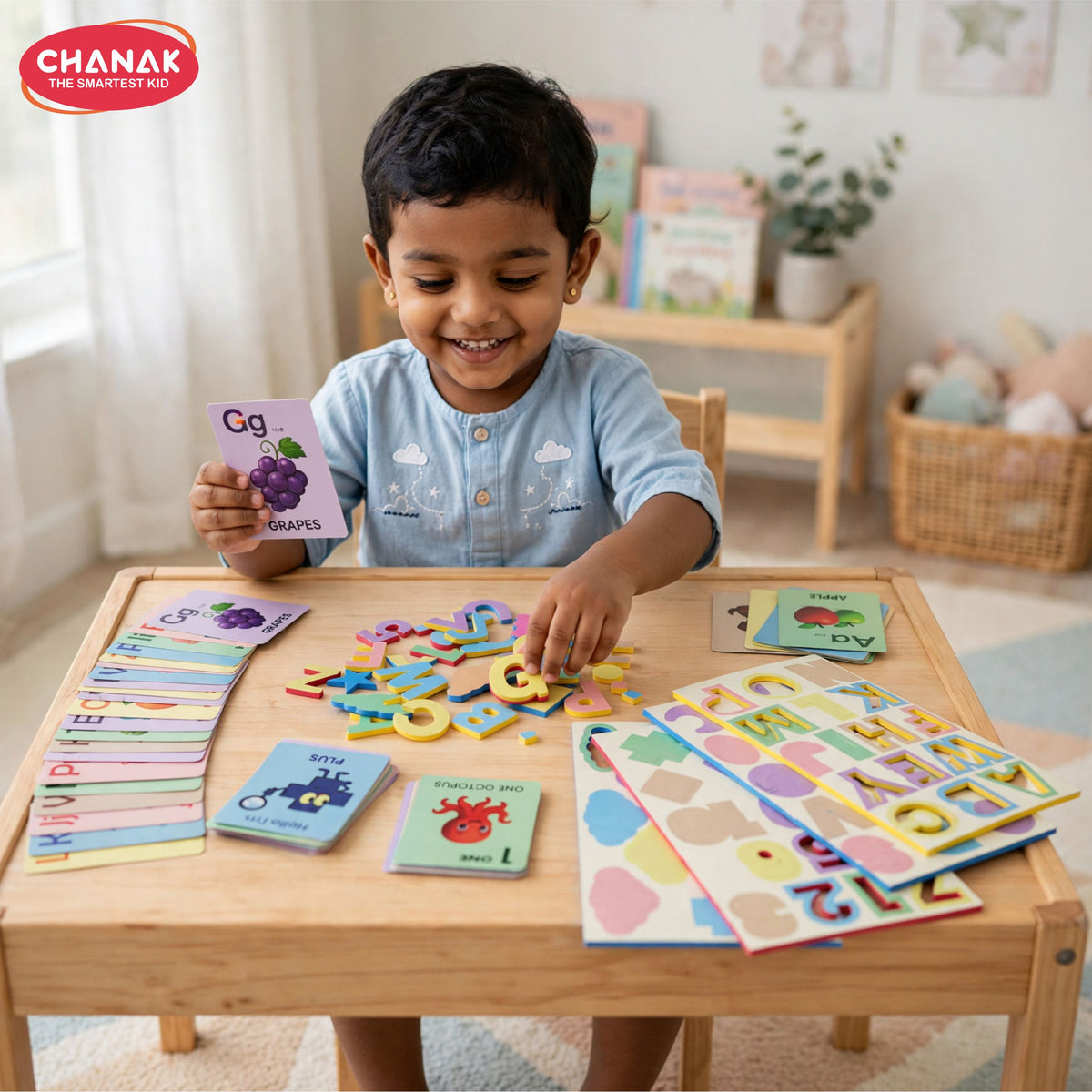 Chanak 4-in-1 Educational Board for Kids 3+ Years | 60 Cards, ABCD & Number Puzzles, EVA Foam Shapes – BIS Approved