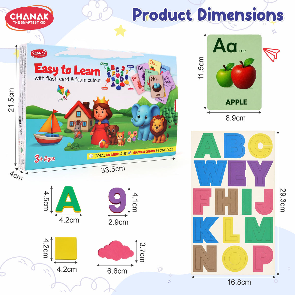 Chanak 4-in-1 Educational Board for Kids 3+ Years | 60 Cards, ABCD & Number Puzzles, EVA Foam Shapes – BIS Approved