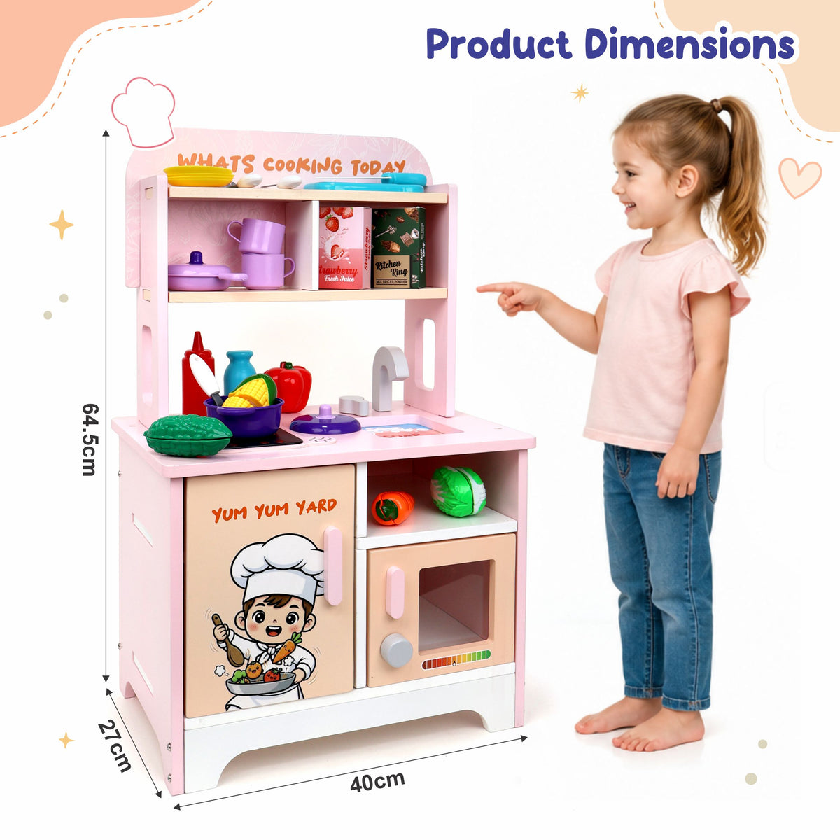 Chanak Wooden Kitchen Playset for Kids 3+ Years | 42 Pcs Pretend Play Cooking Set with Cooktop Sound & Lights – BIS Approved