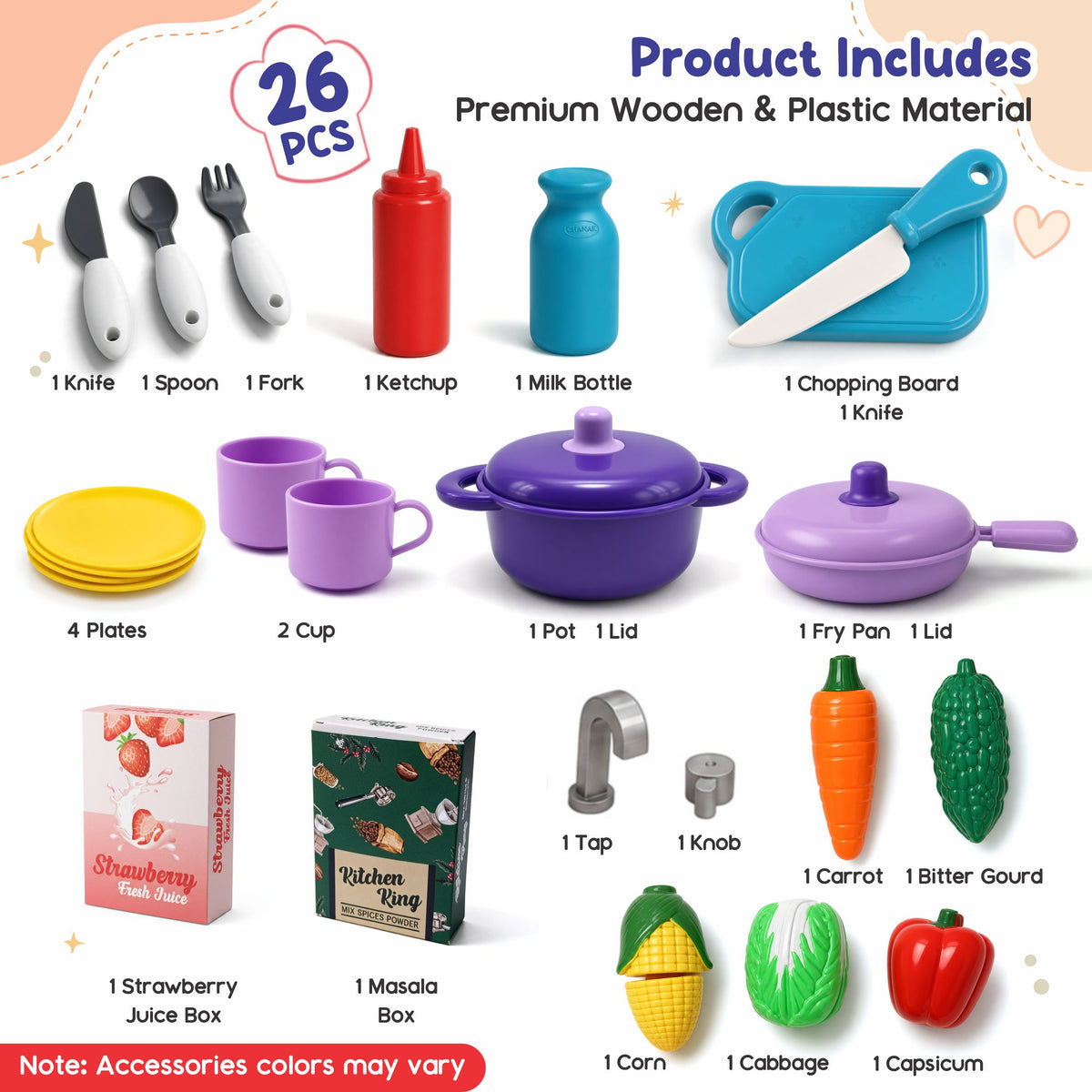 Chanak Wooden Kitchen Playset for Kids 3+ Years | 42 Pcs Pretend Play Cooking Set with Cooktop Sound & Lights – BIS Approved