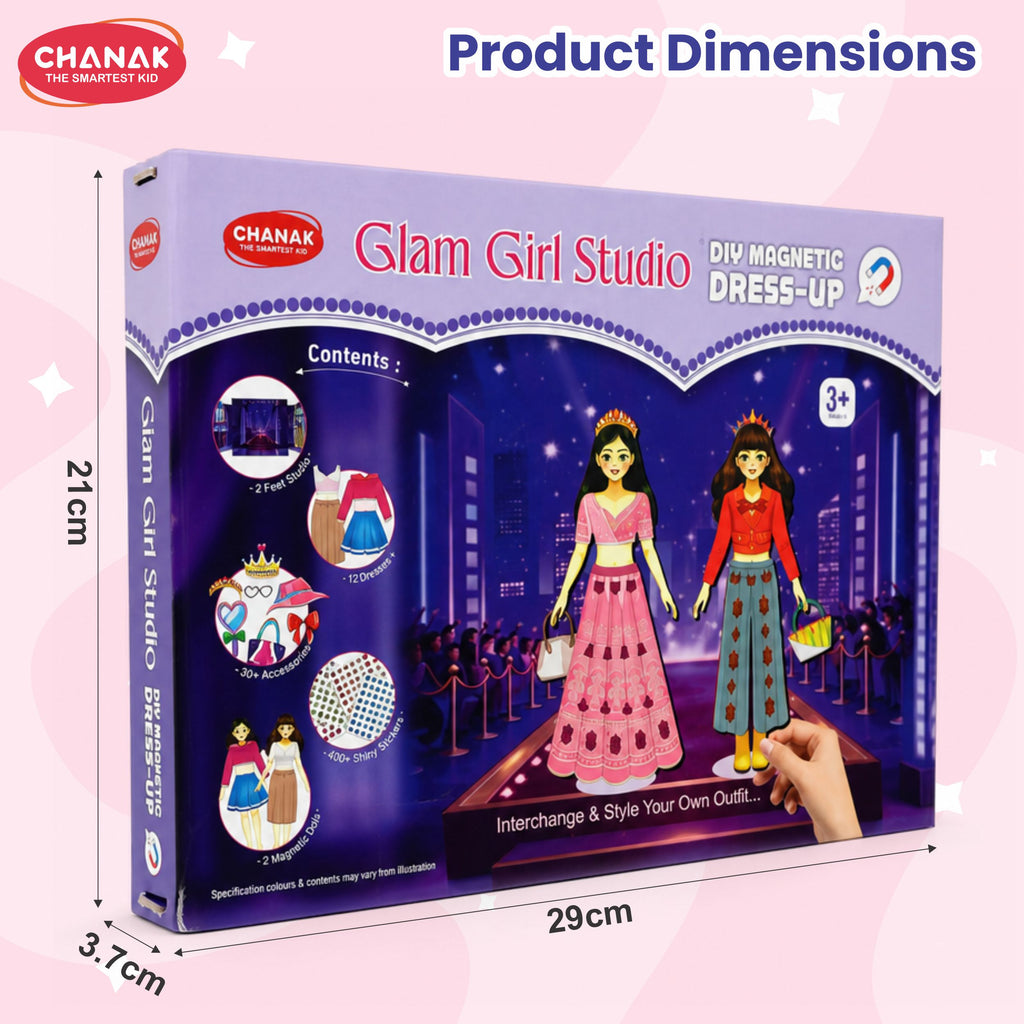 Chanak Glam Girl Magnetic Dress Up Princess, Multi Look Magnetic Doll Dress Up, 2 Doll Pretend Playset With 73 Pcs & 900+ Sticker Mix & Match Outfits Gift For Girls Age 3-4 Years, BIS Approved