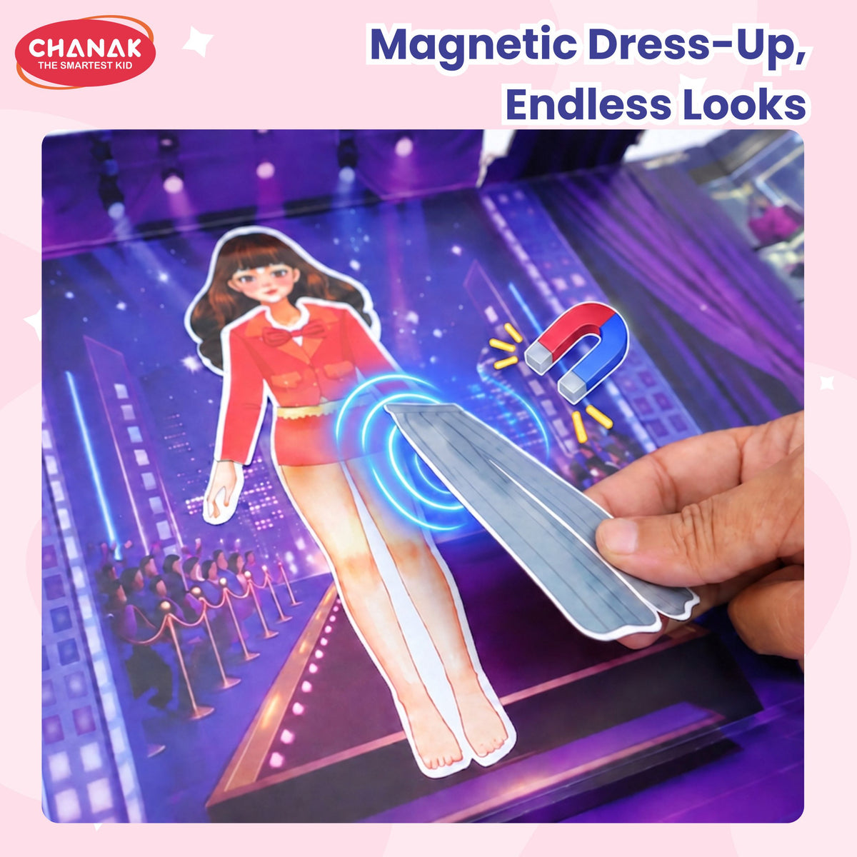 Chanak Glam Girl Magnetic Dress Up Princess, Multi Look Magnetic Doll Dress Up, 2 Doll Pretend Playset With 73 Pcs & 900+ Sticker Mix & Match Outfits Gift For Girls Age 3-4 Years, BIS Approved