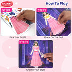 Chanak Glam Girl Magnetic Dress Up Princess, Multi Look Magnetic Doll Dress Up, 2 Doll Pretend Playset With 73 Pcs & 900+ Sticker Mix & Match Outfits Gift For Girls Age 3-4 Years, BIS Approved