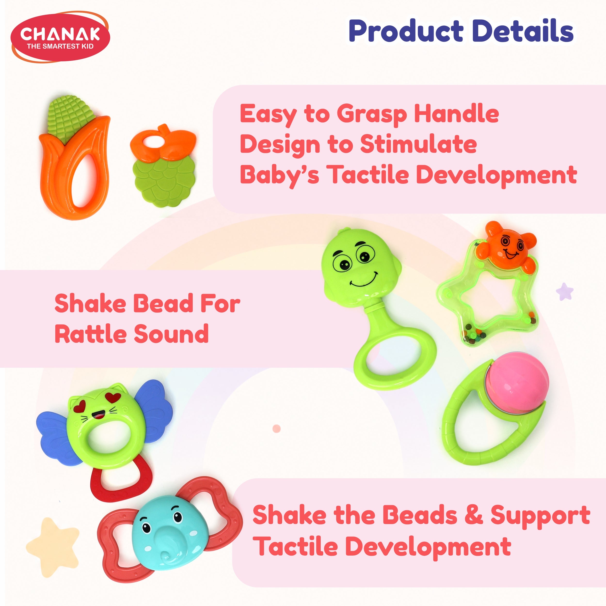 Chanak Baby Rattle Set for Newborns 0-6 Months