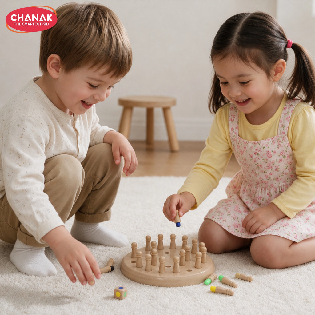 Chanak Memory Chess Game for Kids with 24 Coloured Pegs & 1 Dice, Memory Match Stick Chess, Educational Block Board Games, Multiplayer Brain Puzzle Game for Boys & Girls 3Y+, BIS Approved