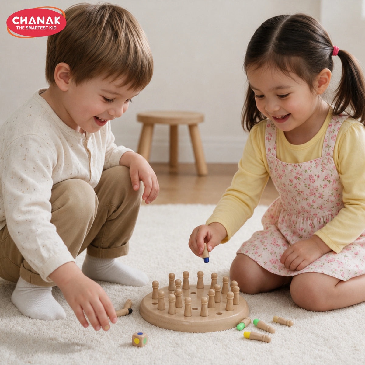 Chanak Memory Chess Game for Kids with 24 Coloured Pegs & 1 Dice, Memory Match Stick Chess, Educational Block Board Games, Multiplayer Brain Puzzle Game for Boys & Girls 3Y+, BIS Approved