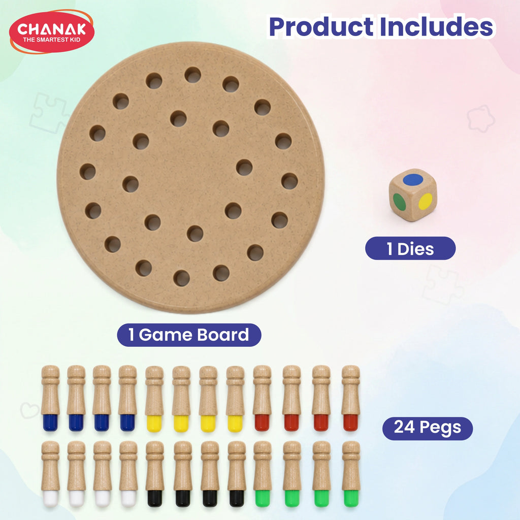 Chanak Memory Chess Game for Kids with 24 Coloured Pegs & 1 Dice, Memory Match Stick Chess, Educational Block Board Games, Multiplayer Brain Puzzle Game for Boys & Girls 3Y+, BIS Approved