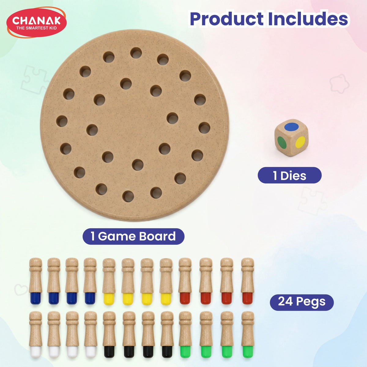 Chanak Memory Chess Game for Kids with 24 Coloured Pegs & 1 Dice, Memory Match Stick Chess, Educational Block Board Games, Multiplayer Brain Puzzle Game for Boys & Girls 3Y+, BIS Approved