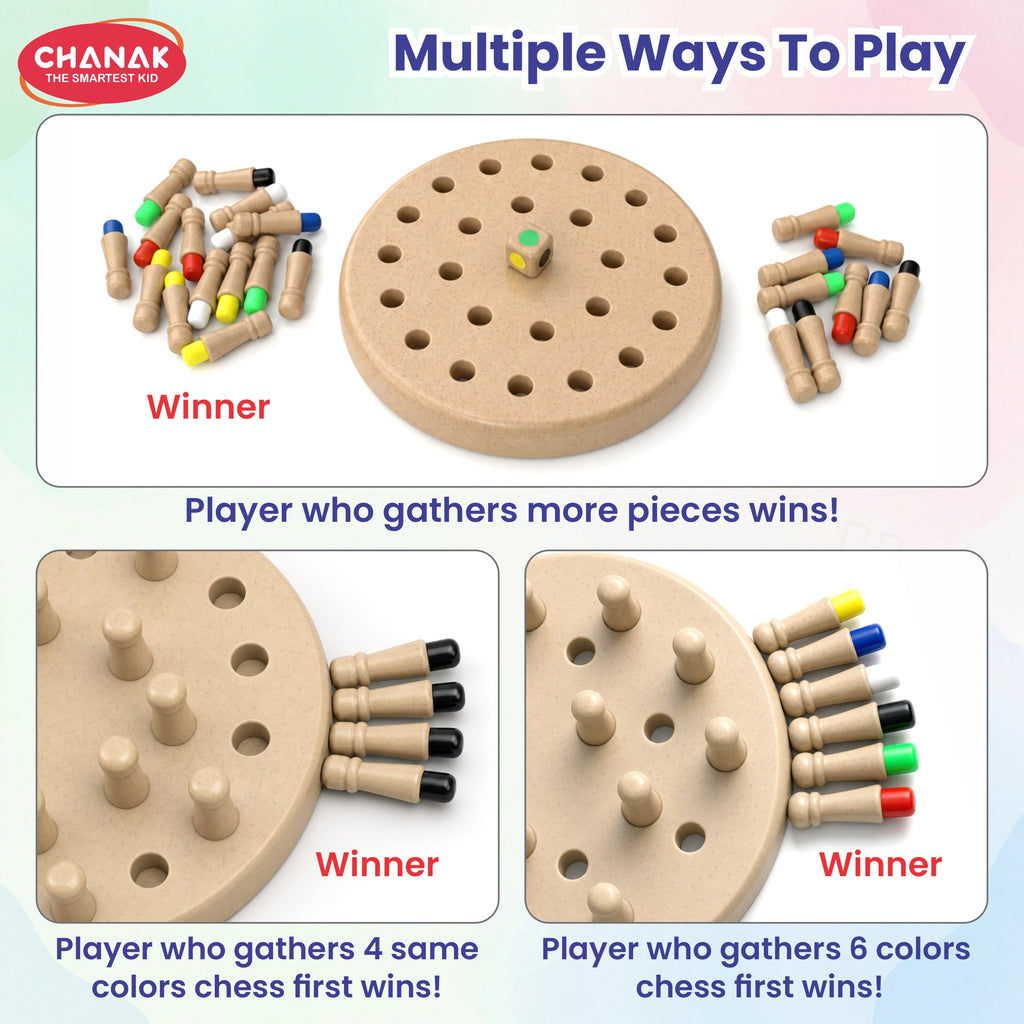Chanak Memory Chess Game for Kids with 24 Coloured Pegs & 1 Dice, Memory Match Stick Chess, Educational Block Board Games, Multiplayer Brain Puzzle Game for Boys & Girls 3Y+, BIS Approved