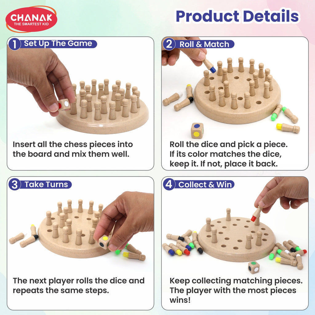 Chanak Memory Chess Game for Kids with 24 Coloured Pegs & 1 Dice, Memory Match Stick Chess, Educational Block Board Games, Multiplayer Brain Puzzle Game for Boys & Girls 3Y+, BIS Approved