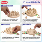 Chanak Memory Chess Game for Kids with 24 Coloured Pegs & 1 Dice, Memory Match Stick Chess, Educational Block Board Games, Multiplayer Brain Puzzle Game for Boys & Girls 3Y+, BIS Approved