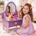 Chanak Wooden Glamore Vanity Dressing Table for Girls 3+ Years | 15+ Accessories Makeup Kit with Mirror & Storage