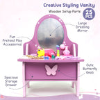 Chanak Wooden Glamore Vanity Dressing Table for Girls 3+ Years | 15+ Accessories Makeup Kit with Mirror & Storage