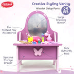 Chanak Wooden Vanity Dressing Table for Girls 3+ Years | 15+ Accessories Makeup Kit with Mirror & Storage – BIS Approved
