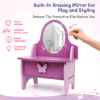 Chanak Wooden Glamore Vanity Dressing Table for Girls 3+ Years | 15+ Accessories Makeup Kit with Mirror & Storage