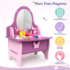 Chanak Wooden Glamore Vanity Dressing Table for Girls 3+ Years | 15+ Accessories Makeup Kit with Mirror & Storage