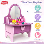 Chanak Wooden Vanity Dressing Table for Girls 3+ Years | 15+ Accessories Makeup Kit with Mirror & Storage – BIS Approved