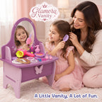 Chanak Wooden Glamore Vanity Dressing Table for Girls 3+ Years | 15+ Accessories Makeup Kit with Mirror & Storage