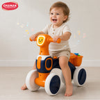 Chanak Push Ride On Bikes for Kids Non-Slip Grip Balance Bike Ride Toy Manual Push Bike with Music & Light, Smooth Wheels, Lightweight Frame, Storage Basket, Toy Vehicle for Boys & Girls (Orange)
