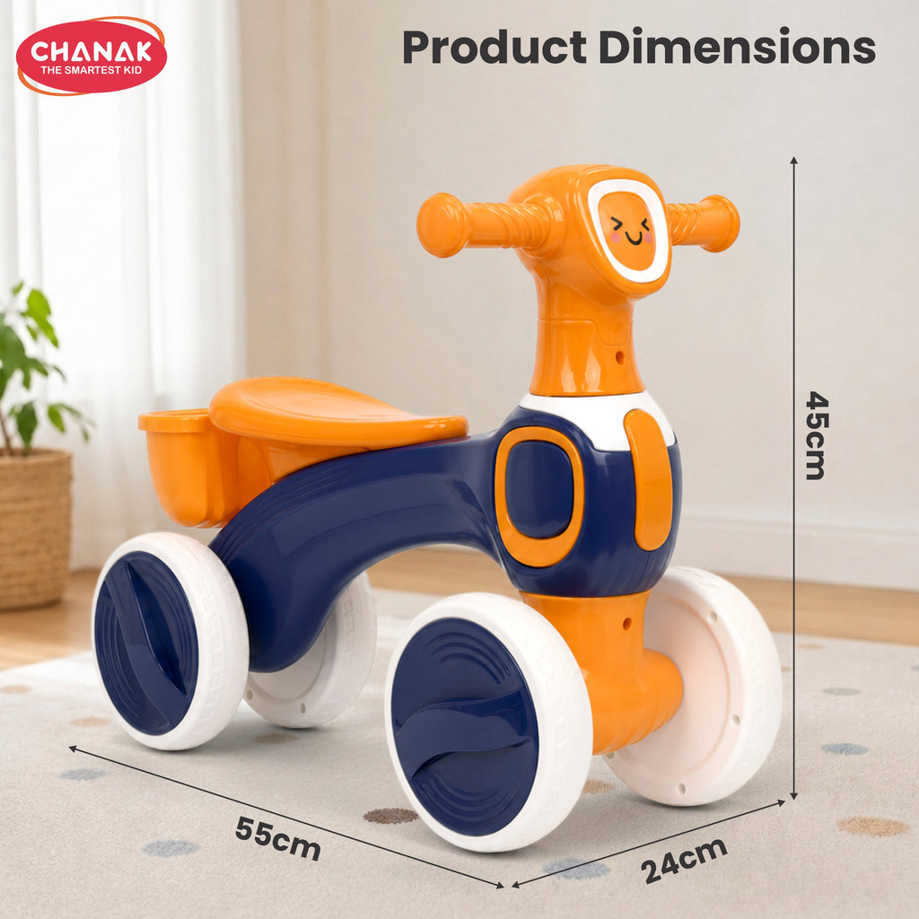 Chanak Push Ride On Bikes for Kids Non-Slip Grip Balance Bike Ride Toy Manual Push Bike with Music & Light, Smooth Wheels, Lightweight Frame, Storage Basket, Toy Vehicle for Boys & Girls (Orange)