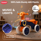 Chanak Push Ride On Bikes for Kids Non-Slip Grip Balance Bike Ride Toy Manual Push Bike with Music & Light, Smooth Wheels, Lightweight Frame, Storage Basket, Toy Vehicle for Boys & Girls (Orange)