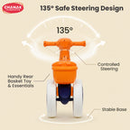 Chanak Push Ride On Bikes for Kids Non-Slip Grip Balance Bike Ride Toy Manual Push Bike with Music & Light, Smooth Wheels, Lightweight Frame, Storage Basket, Toy Vehicle for Boys & Girls (Orange)