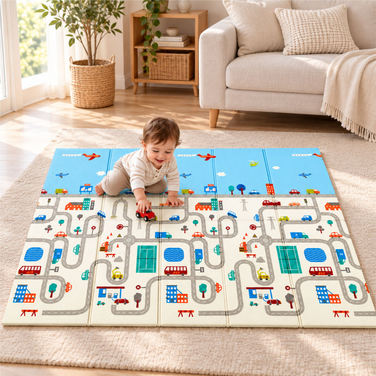 Chanak Baby Play Mat for Floor | Foldable 6.46x4.92 Ft Reversible Crawling Mat, Waterproof & Anti-Slip with Carry Bag – BIS Approved