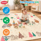 Chanak Baby Mats for Floor, Foldable Baby Mats, 6.46 X 4.92 Ft Reversible Crawling Play Mat with Soft Cushioned Anti-Slip Surface, Waterproof & Easy to Clean Portable Kids Floor Mat with Carry Bag