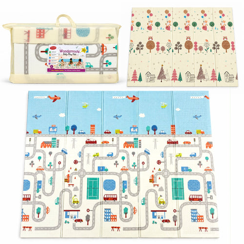 Chanak Baby Play Mat for Floor | Foldable 6.46x4.92 Ft Reversible Crawling Mat, Waterproof & Anti-Slip with Carry Bag – BIS Approved
