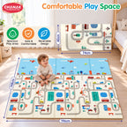 Chanak Baby Mats for Floor, Foldable Baby Mats, 6.46 X 4.92 Ft Reversible Crawling Play Mat with Soft Cushioned Anti-Slip Surface, Waterproof & Easy to Clean Portable Kids Floor Mat with Carry Bag