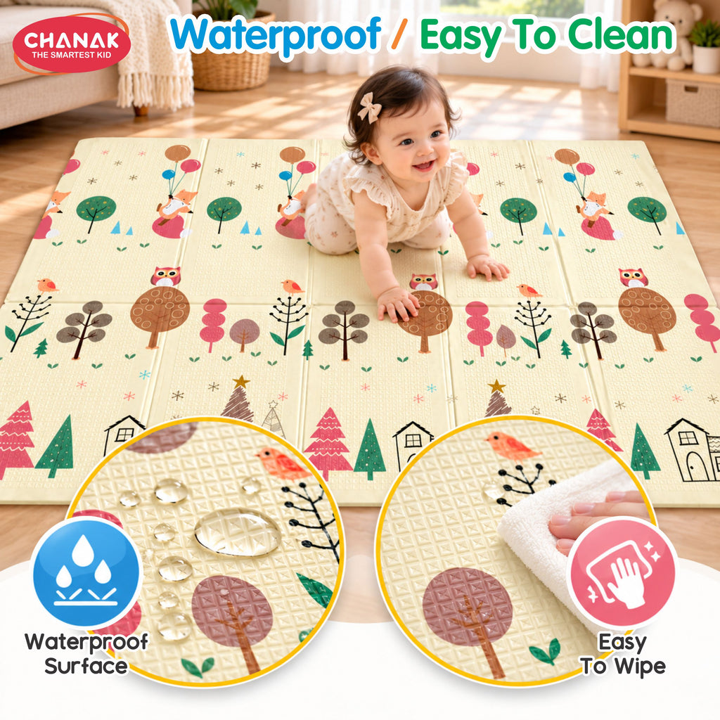 Chanak Baby Mats for Floor, Foldable Baby Mats, 6.46 X 4.92 Ft Reversible Crawling Play Mat with Soft Cushioned Anti-Slip Surface, Waterproof & Easy to Clean Portable Kids Floor Mat with Carry Bag