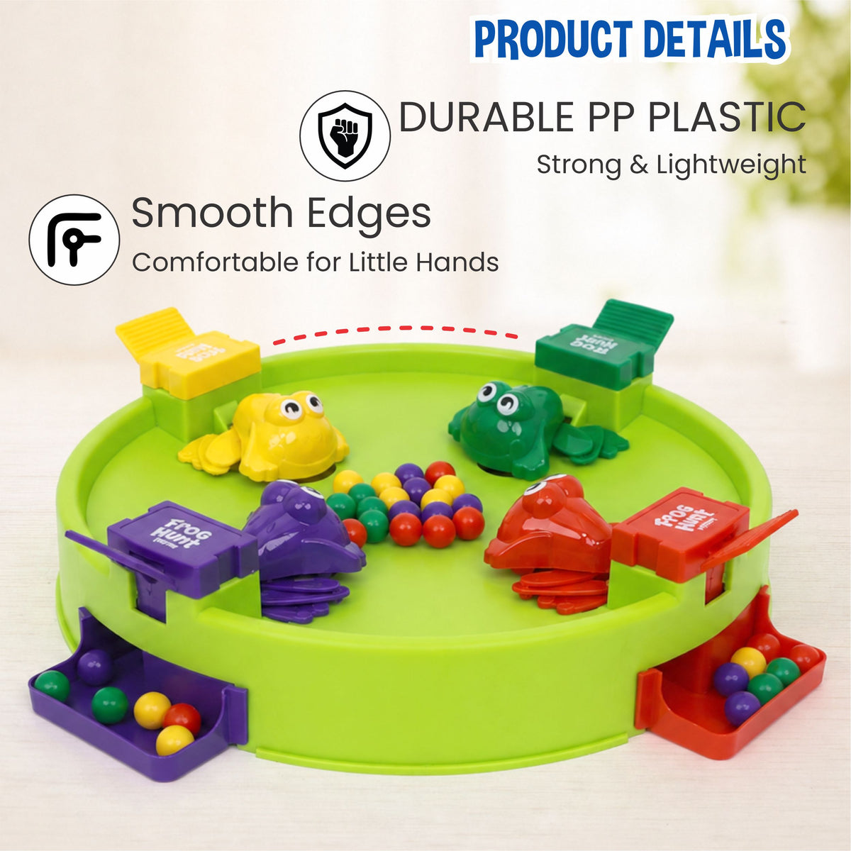 Chanak Hungry Frog Game for Kids 4+ Years | Press & Catch Frog Eating Beans Game with 32 Balls – BIS Approved(Green)