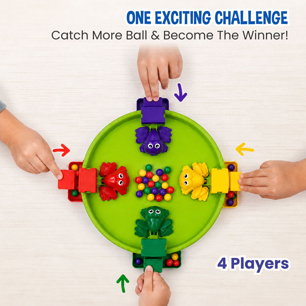 Chanak Hungry Frog Game for Kids 4+ Years | Press & Catch Frog Eating Beans Game with 32 Balls – BIS Approved(Green)