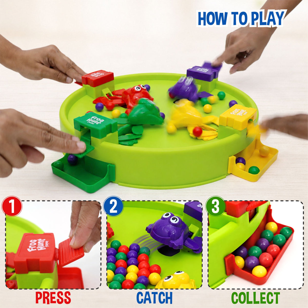 Chanak Hungry Frog Game for Kids 4+ Years | Press & Catch Frog Eating Beans Game with 32 Balls – BIS Approved(Green)