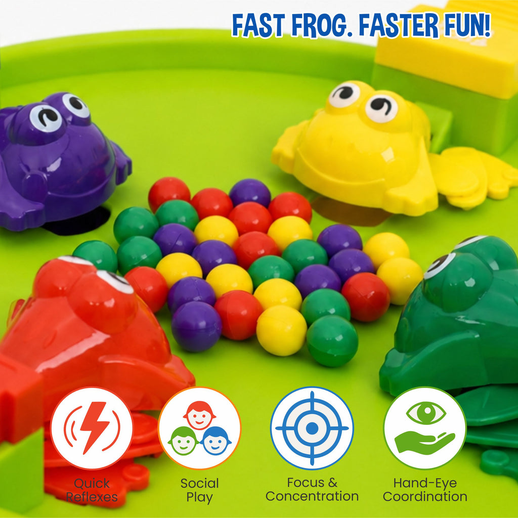 Chanak Hungry Frog Game for Kids 4+ Years | Press & Catch Frog Eating Beans Game with 32 Balls – BIS Approved(Green)