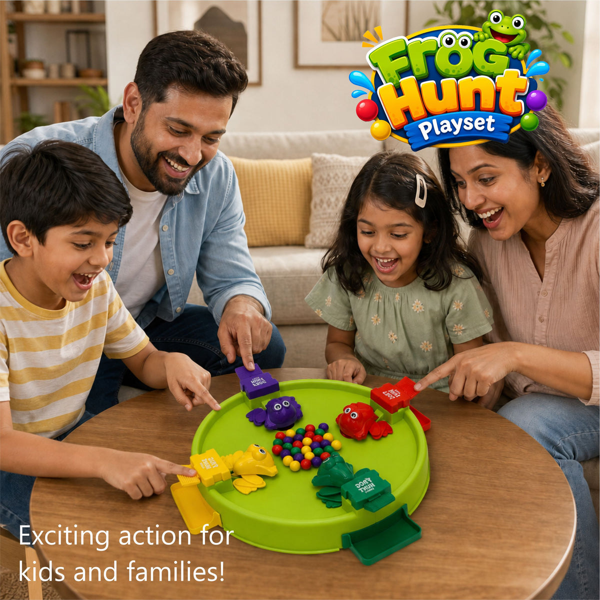 Chanak Hungry Frog Game for Kids 4+ Years | Press & Catch Frog Eating Beans Game with 32 Balls – BIS Approved(Green)